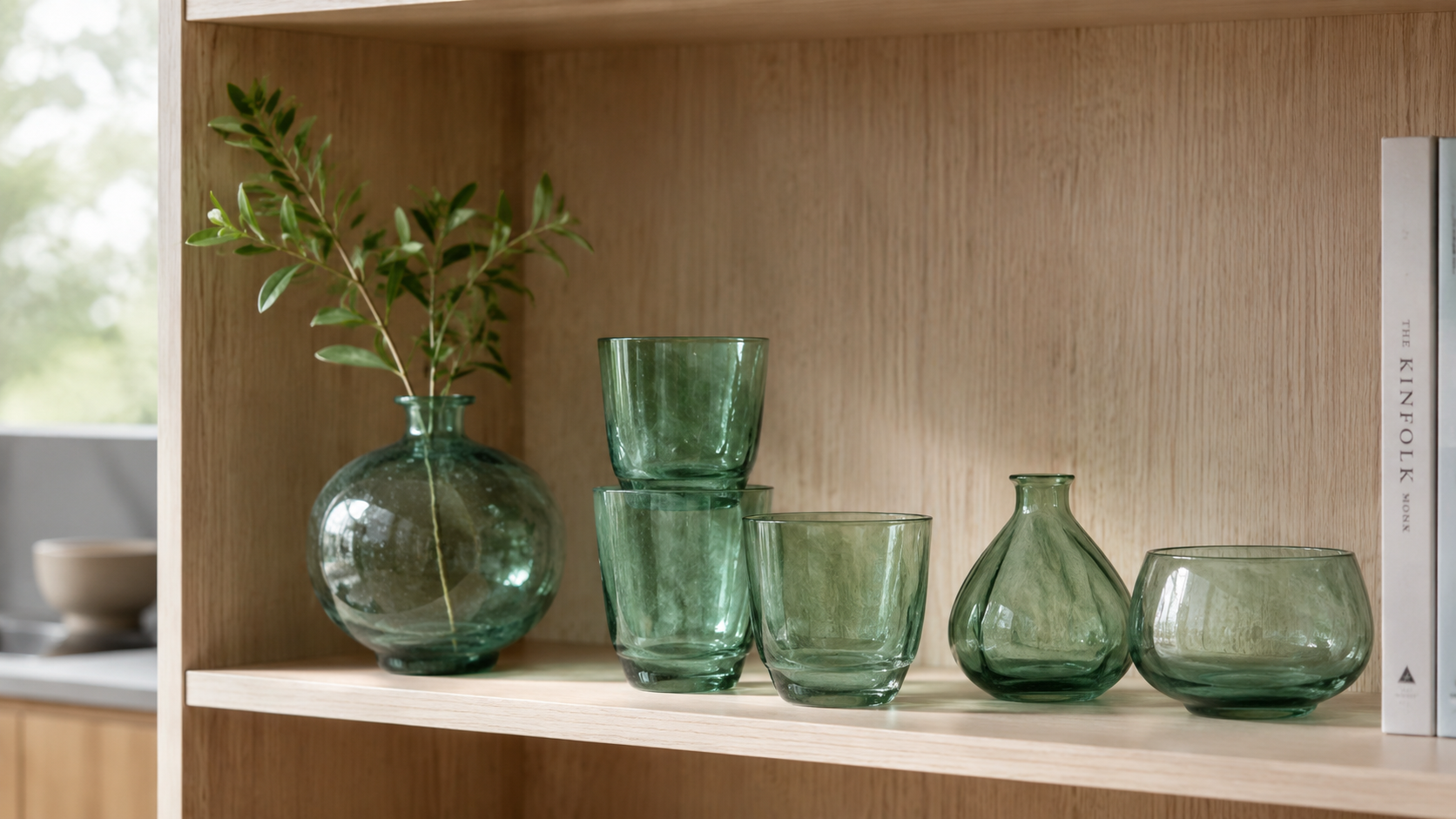 Jade Glassware Display Open Shelving